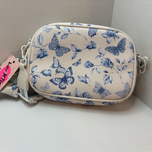 Luv Betsey Johnson White and Blue Butterfly/floral Print crossbody purse - Picture 2 of 4